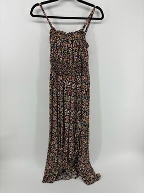 Black Floral Smocked Maxi Wrap Dress